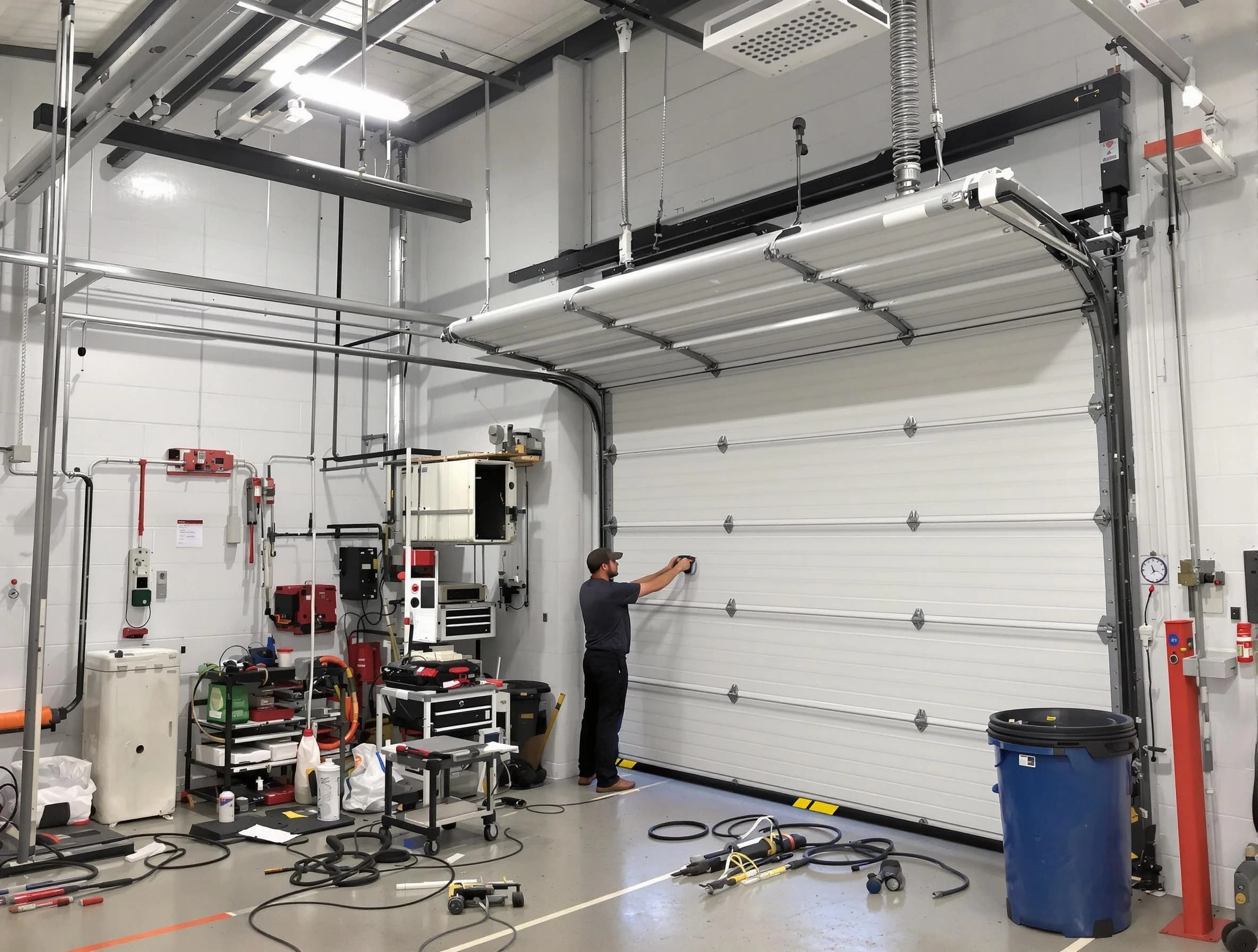 Brook Highland Garage Door Repair certified technician performing commercial door repair at a Brook Highland business facility