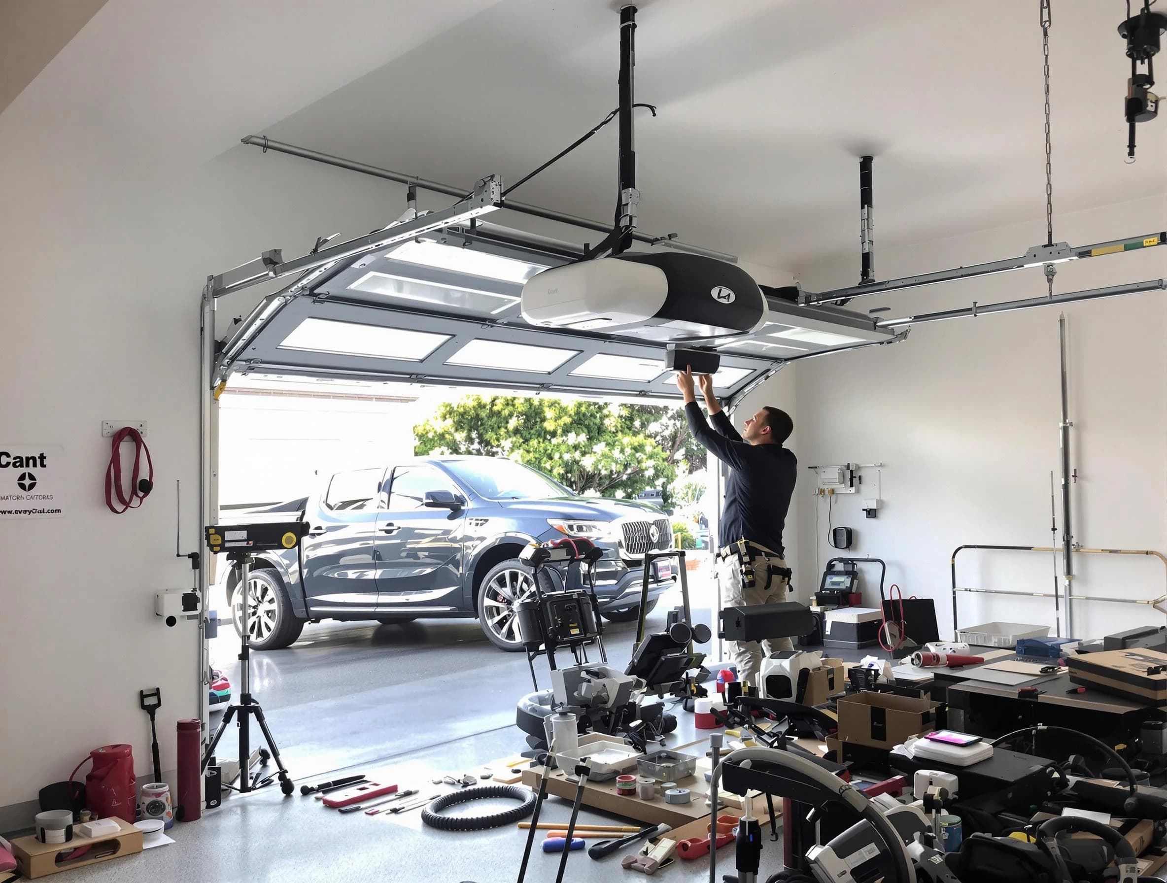 Brook Highland Garage Door Repair specialist installing smart garage door opener system in Brook Highland home