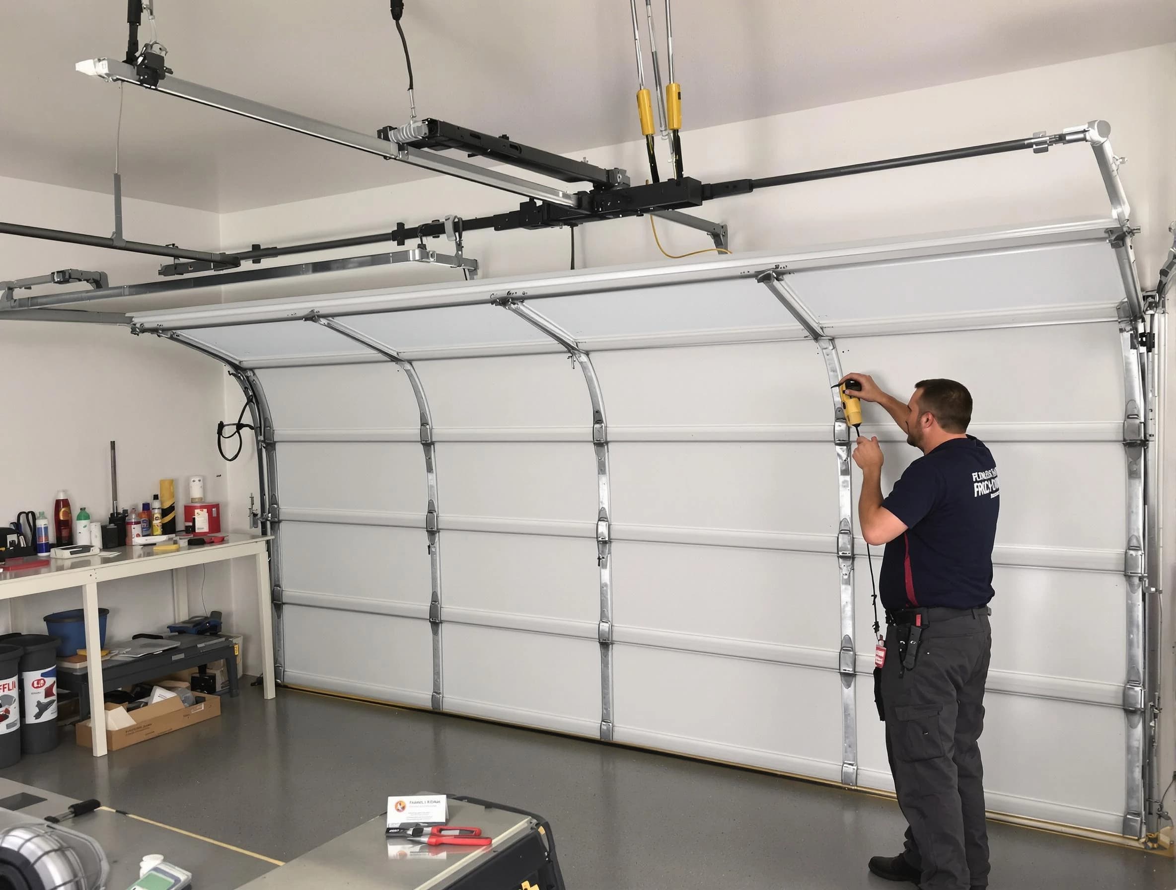 Brook Highland Garage Door Repair certified technician performing overhead door system repair in Brook Highland