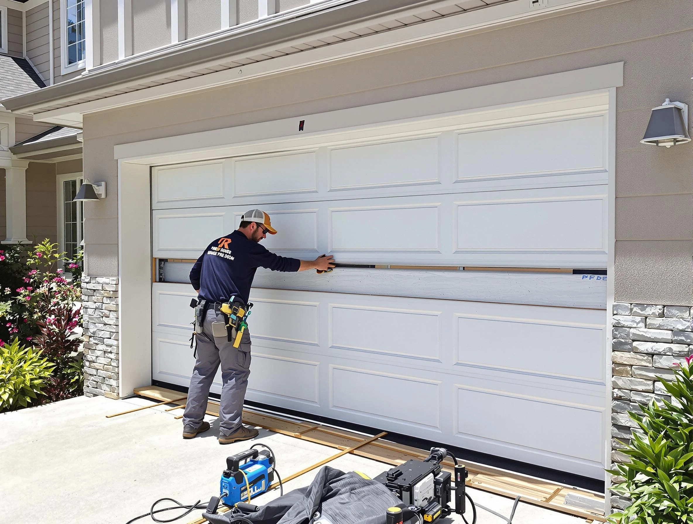 Brook Highland Garage Door Repair team performing complete garage door replacement at Brook Highland residence