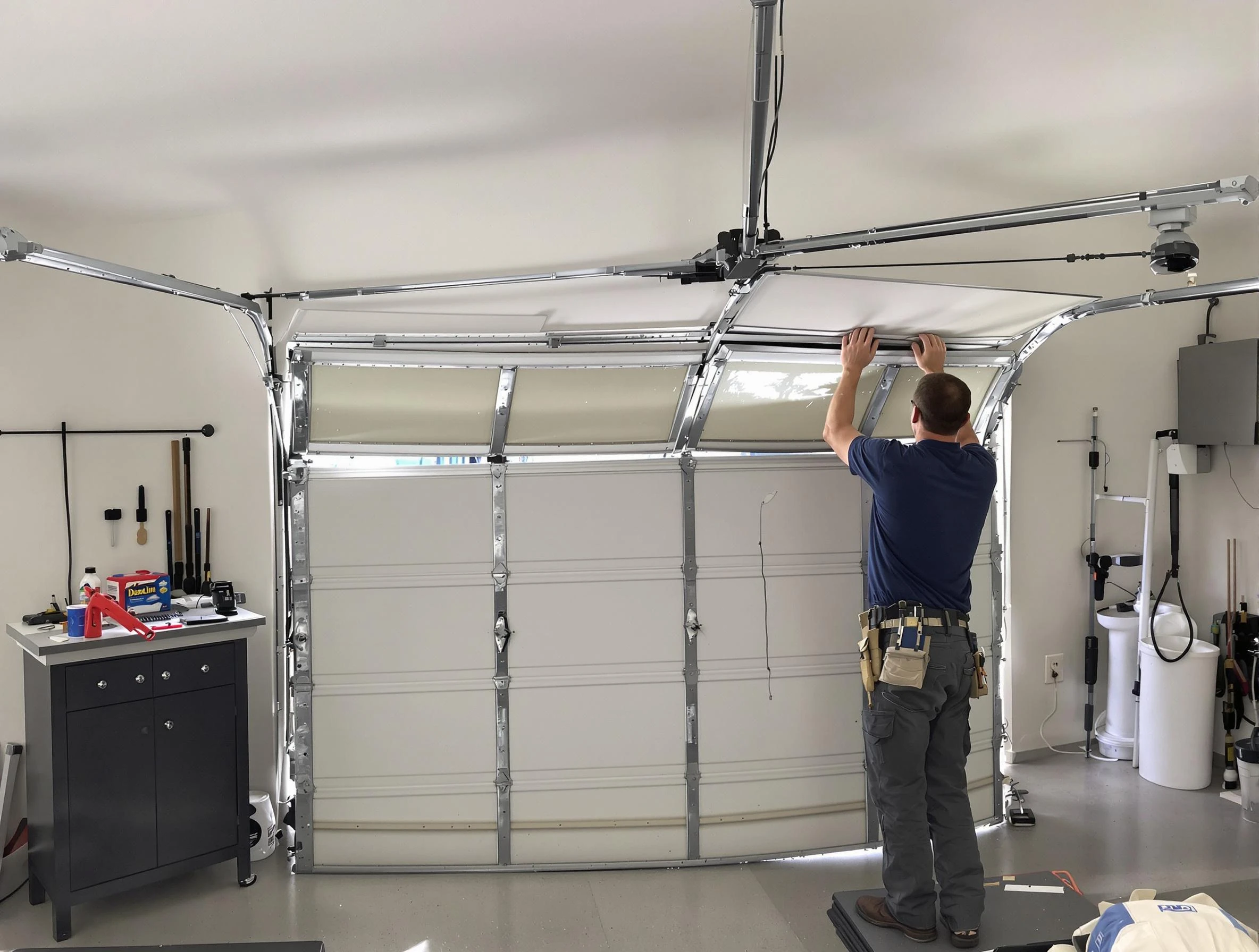 Brook Highland Garage Door Repair specialist performing precise section replacement on Brook Highland garage door